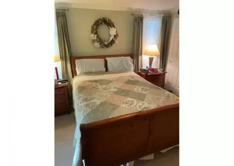 Moving Sale- Beautiful Solid Wood Sleigh Bed (Queen)
